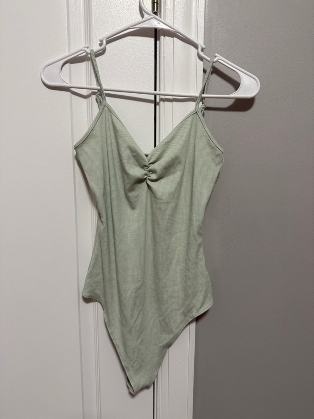 American Eagle Outfitters Light Sage Green Ribbed V-Neck Bodysuit